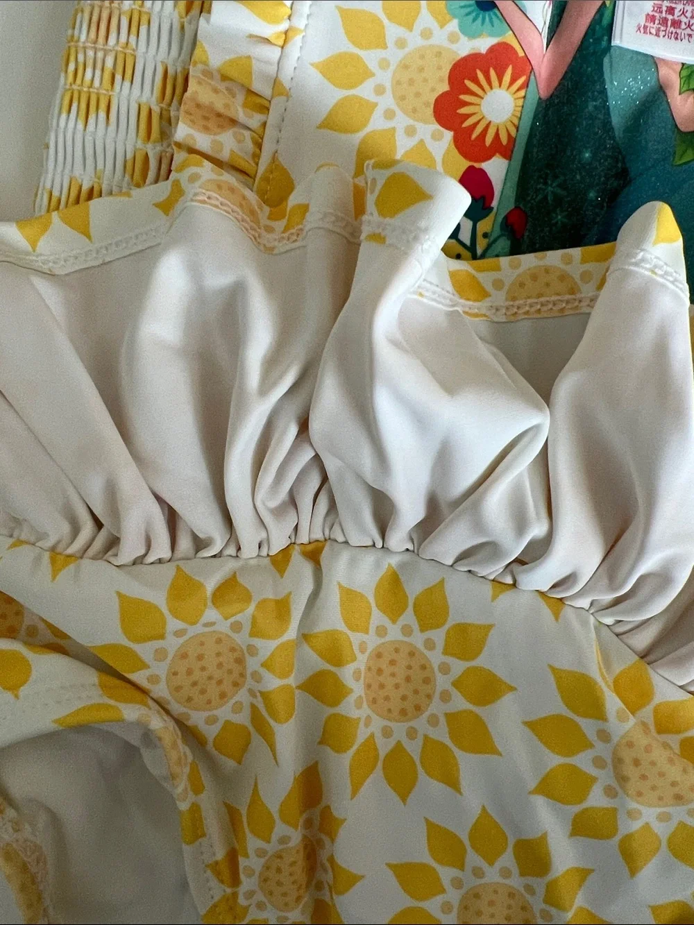 Disney Yellow Floral Frozen Elsa & Anna One-Piece Swimsuit with Ruffle